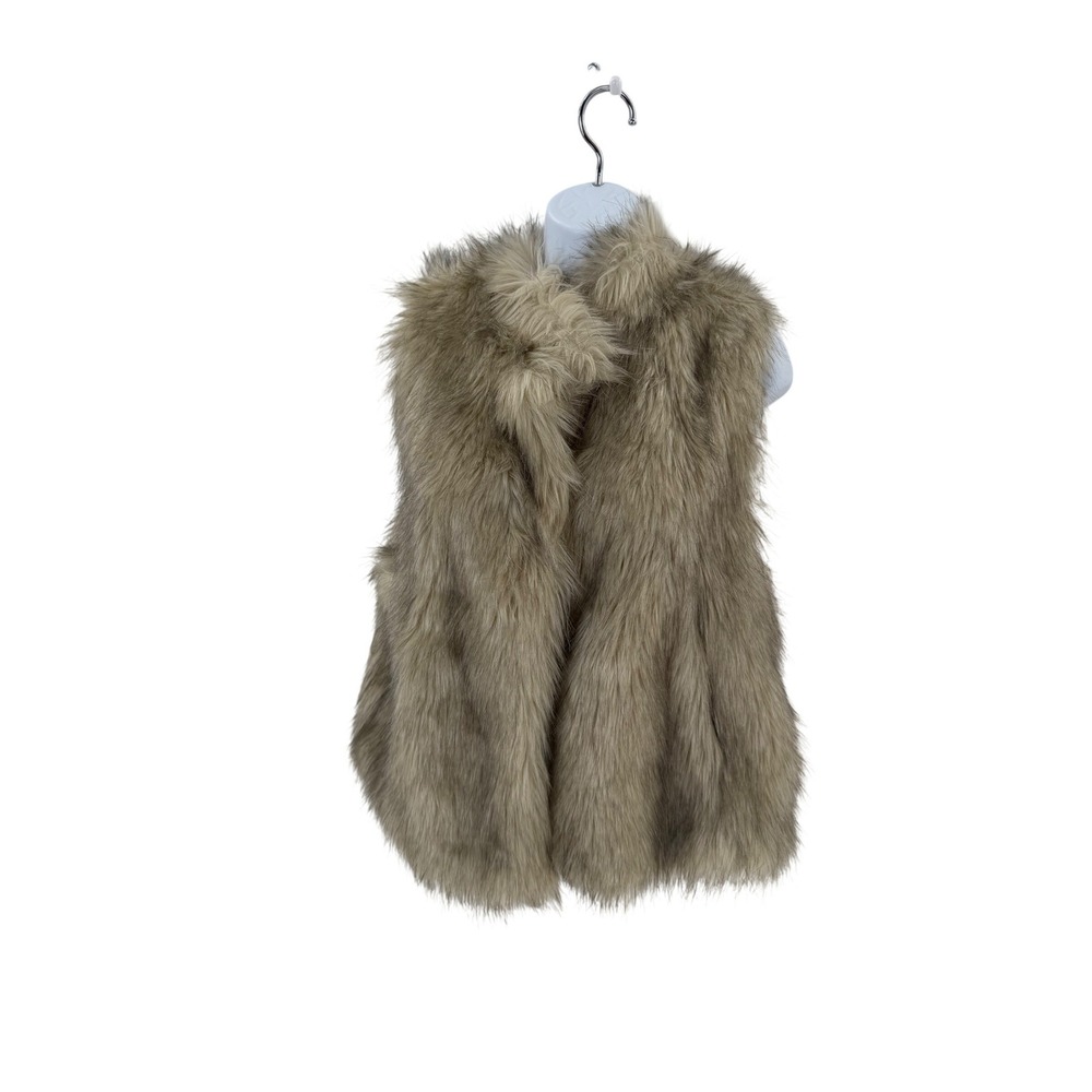 Kittenish Womens Tan Cream Faux Fur Vest Sleeveless Open Front Size L
